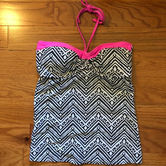 Black and White Print Tankini Top with Cutout - Picture 1 of 2